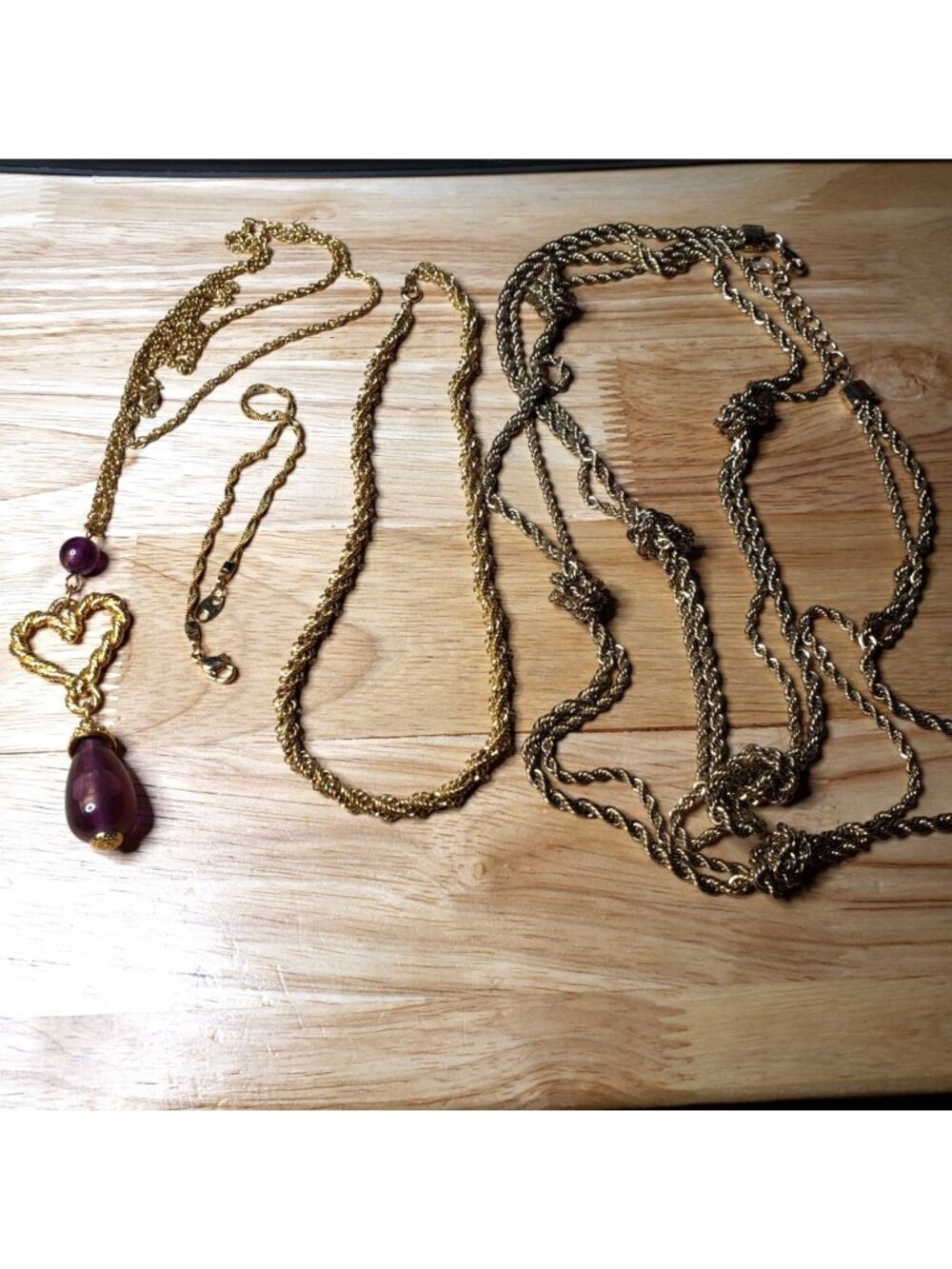 Vintage Gold Tone Jewelry Lot Necklaces Bracelet Mixed Styles Long Chain Pendant